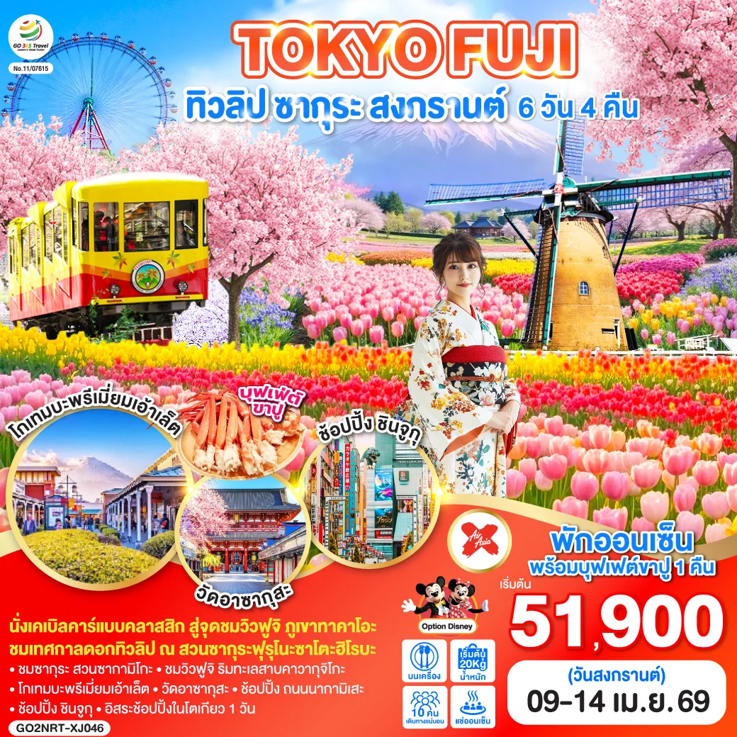 ทัวร์ญี่ปุ่น TOKYO FUJI ทิวลิป ซากุระ สงกรานต์ 6วัน 4คืน (XJ)